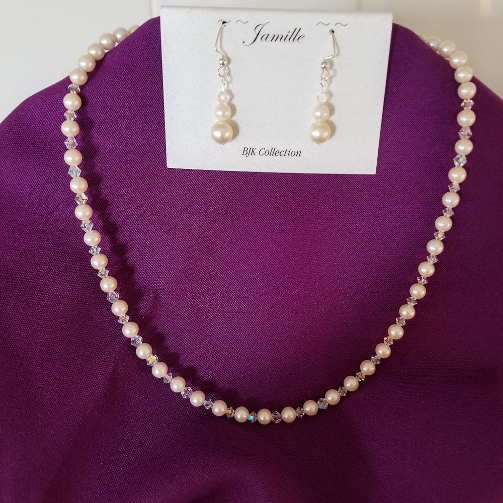 Pearl and Preciosa Aurora Borealis Crystal's with matching earrings.